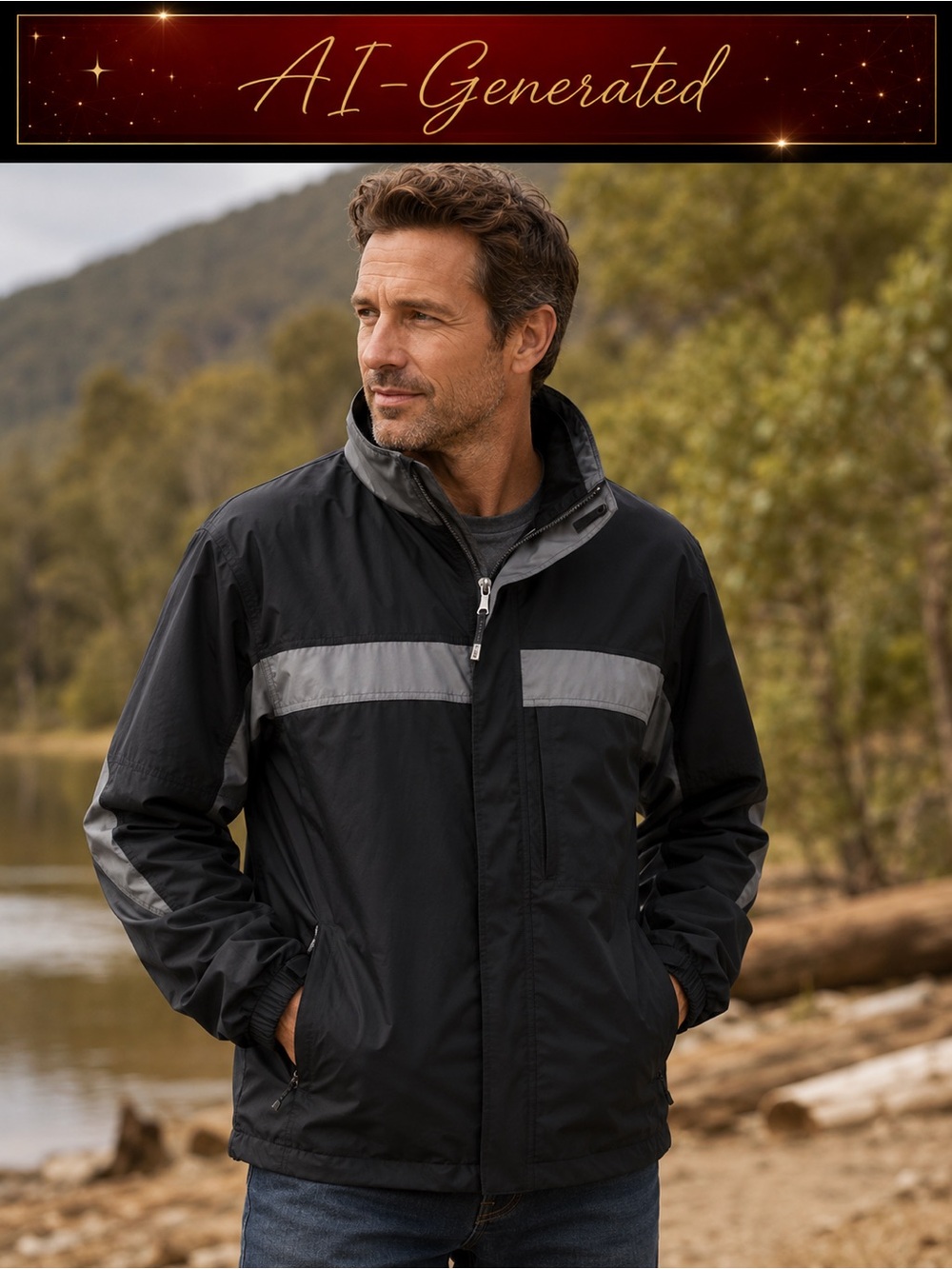Free Country Men's Reversable Coat Jacket Water Resistant Black Gray XL